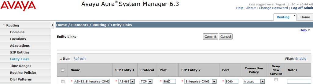 5.4. Add Entity Link The SIP trunk from Session Manager to Communication Manager is described by an Entity link.
