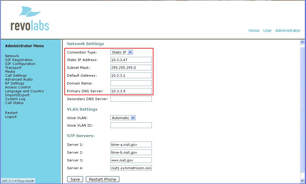 7.2. Administer Network Settings To configure networks settings, click on Network from the menu on the left and enter the following values for the specified fields.