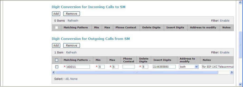 To map the extension number of the Avaya one-x Communicator (SIP Mode) on Communication Manager to the DID number assigned to this extension, scroll down to the Digit Conversion for Outgoing Calls