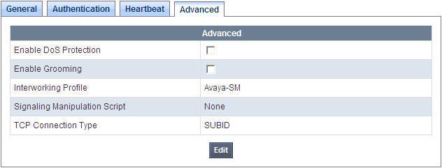 Once configuration is completed, the Advanced tab for the Call Server Avaya-SM will appear as shown below. 7.4.2.