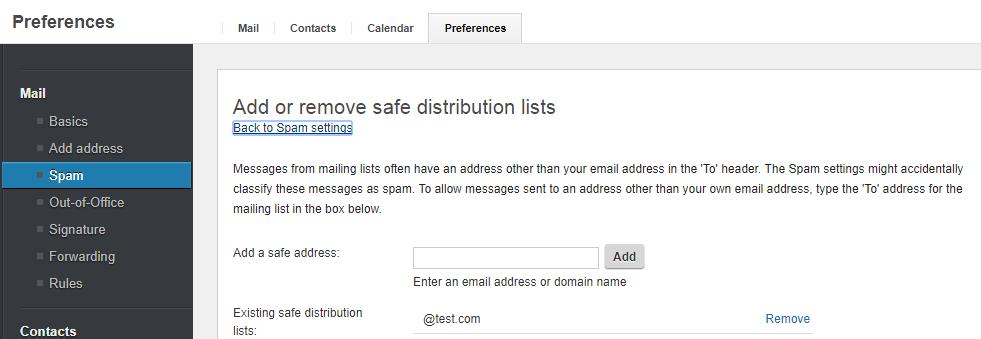 Click Add or remove safe distribution lists under Safe and Blocked Senders 3.