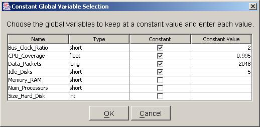Figure 4.4: Constant global variable selection dialog Once that box has been selected, the value can be entered into the corresponding row under the Constant Value column.