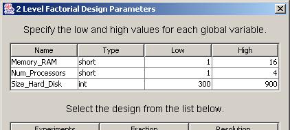 After the user has selected the design type, a dialog prompts the user to enter parameters for the chosen design.