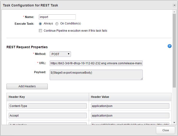 3 Configure the REST task. a b In the REST task, click the gear, and click Configure. In the REST Request Properties area, select the HTTP method.