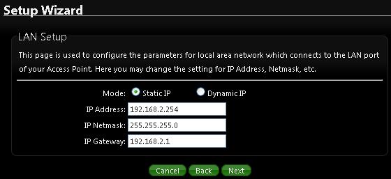 local LAN IP address and netmask.