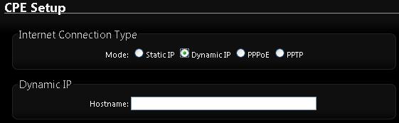 Dynamic IP : Please consult with WISP for correct wireless settings to associate with WISP AP before a dynamic IP, along with related IP settings including DNS can be available from DHCP server.