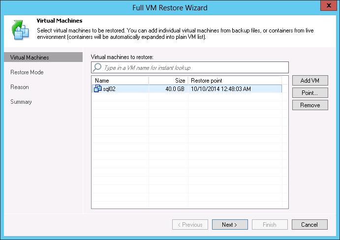 Performing Full VM Restore You can restore one VM or several VMs from the backup, both to the original location or to a new location.