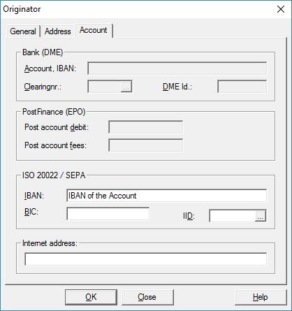 With the TAB or ENTER key, change to the index card "Account". Enter the IBAN of the account for which the XML file is intended.