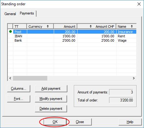 Update standing orders: If you have entered standing orders, choose "Payments - Standing Orders". The list of standing orders displayed.