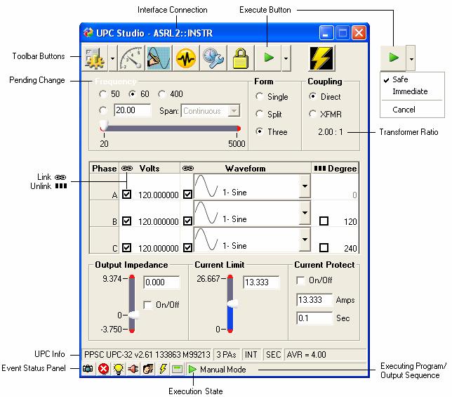 4.2.1 Operation The UPC Studio window shows the output values presently executing in your UPC. Changes you make to the CSC, Lock and Output Enable buttons in the toolbar immediately take affect.