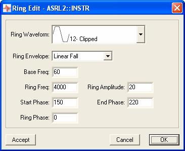 4.3.8 Ring Edit Window The Ring Edit window is accessed by selecting "Ring" in the Waveform Graph Context Menu in the Waveform Editor.