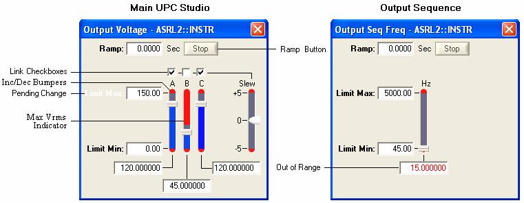 4.7 Adjust Window This window can be accessed from the main UPC Studio window or Output Sequence window. It appears when you right-click the Frequency or the Volts or Degrees table cells.