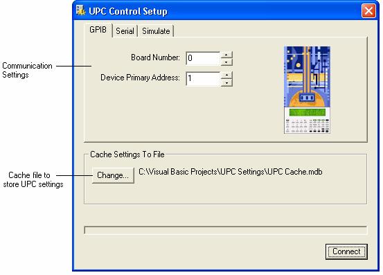 The progress of connecting is shown in the window. When the connection process completes, the UPC Control window appears.