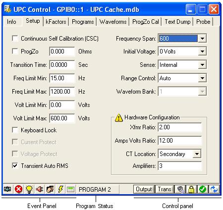 Refer to the Control and Event Panels section for more information on these items. 5.3.4 kfactors Panel The window below shows the UPC Control window with the kfactors tab selected.