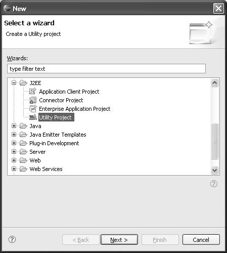 Example Projects 173 1. Create a new Java Utility Project using the wizard. 2. Add the Web application libraries to its build path. 3.