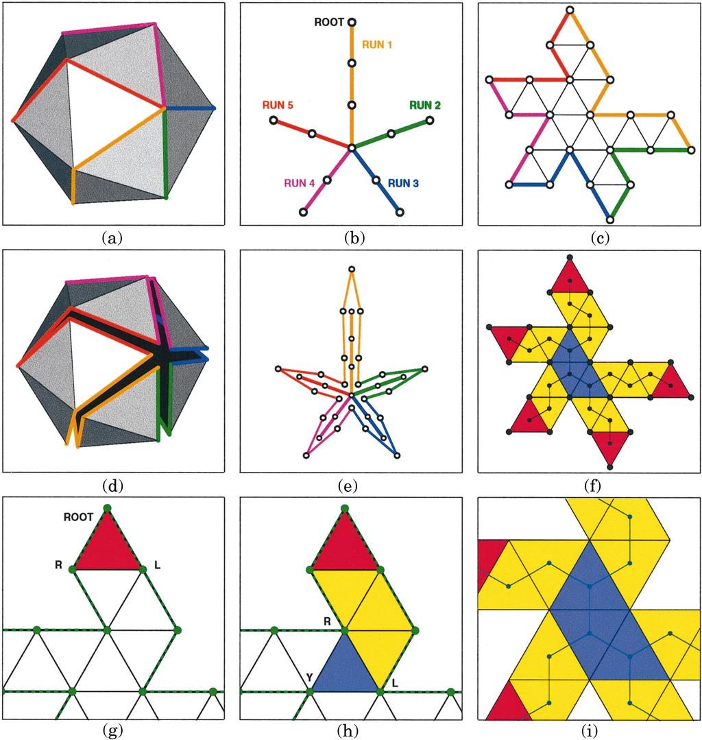 Geometric Compression 89 Fig. 2. Representation. The vertex spanning tree (a) (b) composed of vertex runs. Cutting through the vertex tree edges produces topological simply connected polygons (c) (d).
