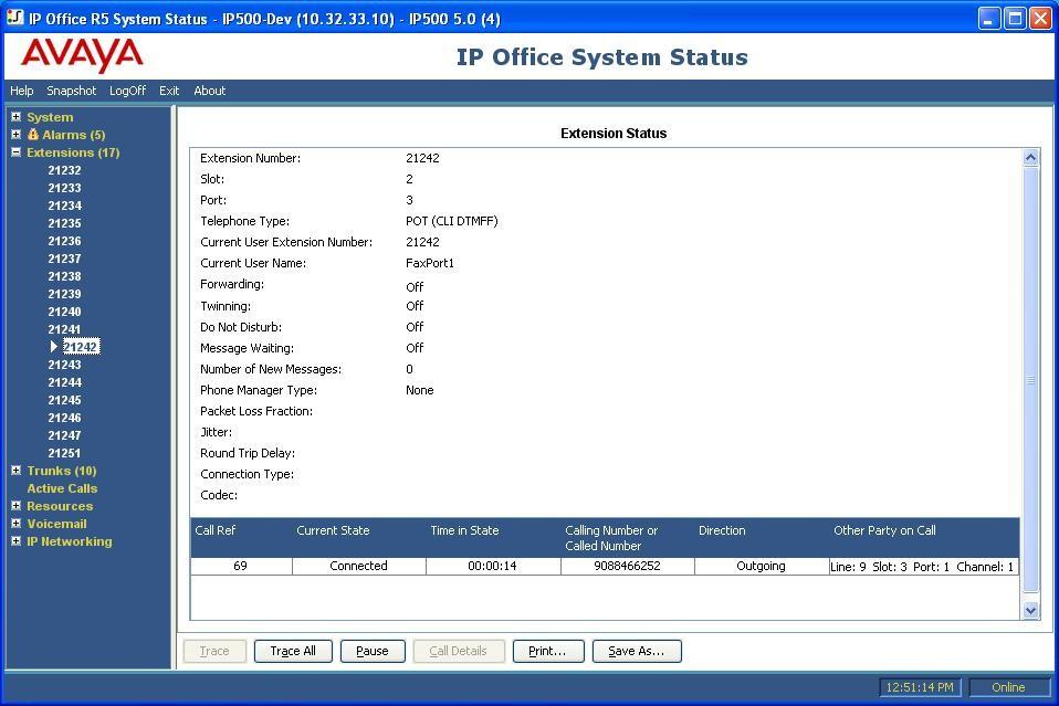 7.2. Verify Avaya IP Office From the Avaya IP Office R5 Manager screen shown in Section 4.