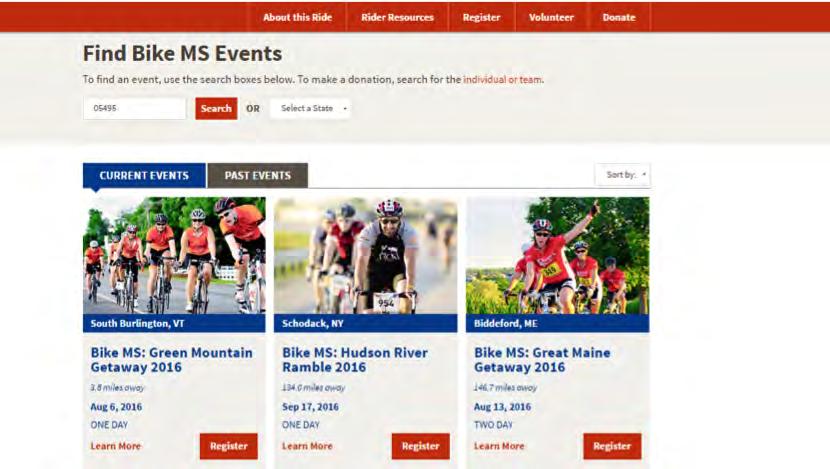Scroll down to search for an event by zip code or