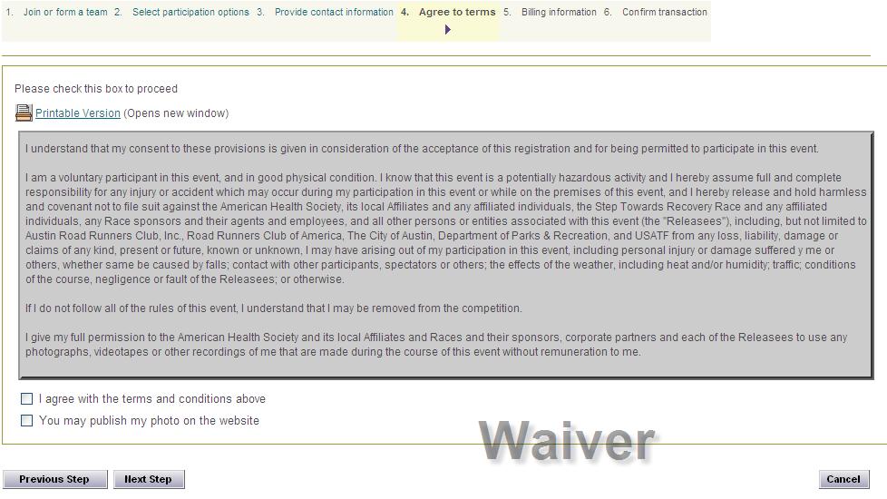 Agreeing to the Waiver Request or require fields for each participation type 11 The Waiver page is also not considered a critical page to edit since