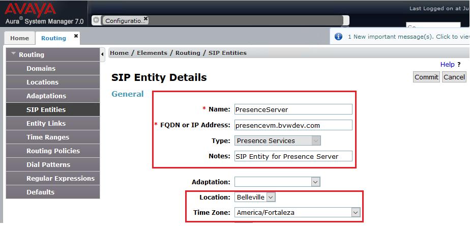 5.4. Administer SIP Entity This section explains the adding of a SIP entity for the Presence Server.