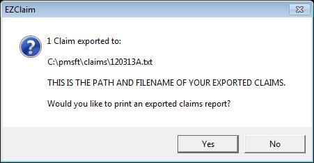 5. Select Yes to print an Exported Claims Report. 6.