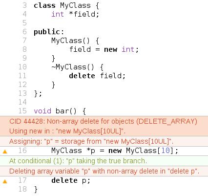 C++ Memory Leak with Incorrect Delete Constructor for each object allocates field Allocating array of