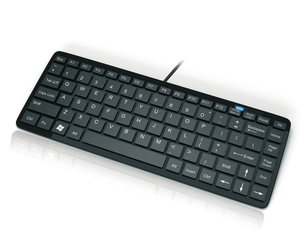compact wired keyboard complete 86 keys layout slim design to ﬁt in a standard