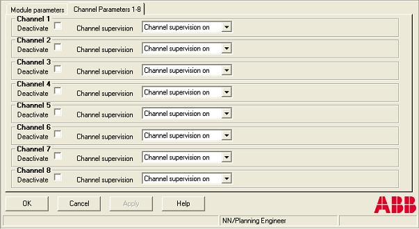 DI825 Section 3 Run-time Operation Figure 52. DI890 - Configuration - Channel Parameters Tab Channel area Mark the Deactivate check box if the channel shall not be used.