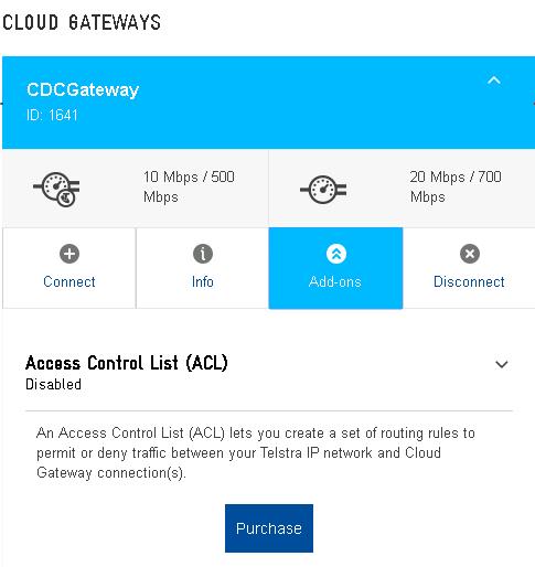 1. Choose your Cloud Gateway subscription (you might only have one). 2. Select Add-ons, then Purchase. 3.