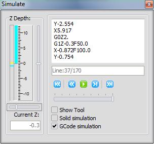 SimplyCam V3. Documentation Simulation This dialog allows to perform the simulation of the tool path so as to be able to recognize errors in the program, before performing the machining of the part.