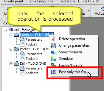 Post only this operation This option creates the G-Code file with the current postprocessor, converting