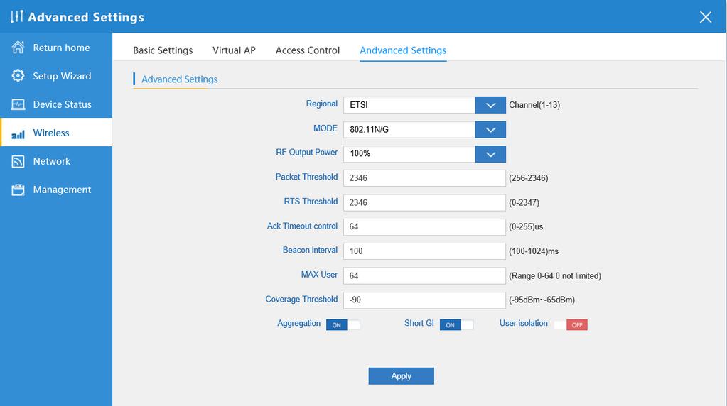 P40 Advanced Setting 4.3.6 Network: In network, mainly to show the LAN setting and tag VLAN as follow: In LAN Settings, mainly including static IP and DHCP.