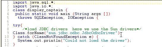 Setting up the Driver Lines 1 and 2 are simply importing libraries into our Java program. We must have java.sql.* in order to use JDBC.