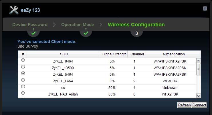 Chapter 7 Connection Wizard Table 26 Wireless Security: WPA-PSK/WPA2-PSK LABEL Exit Back Next 7.2.3.3 Client Mode DESCRIPTION Click this to close the wizard screen without saving.