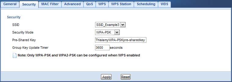 Chapter 8 Tutorials Channel Security Auto WPA-PSK (Pre-Shared Key: ThisismyWPA-PSKpre-sharedkey) Follow the steps below to configure the wireless settings on your WAP3205 v2.