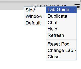 Here you can change the position of the lab guide on the page, undock the lab guide as a separate window or close the lab guide.
