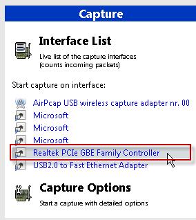 Step 88 In the Capture column, click on the interface link with the description Realtek PCIe GBE Family Controller to start capturing