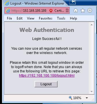 The larger window is your normal browser window, which will display the page you originally requested (http://test.gigawave.trn) or the Login page to your WLC 2505 controller.