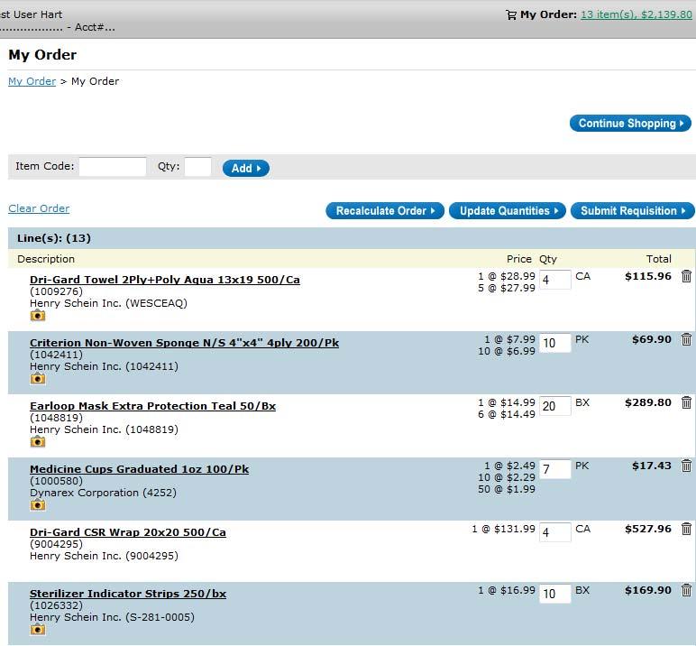 Quick Order If you wish to enter item codes and quantities for up to twenty products at the same time, then you can use the Enter More feature.
