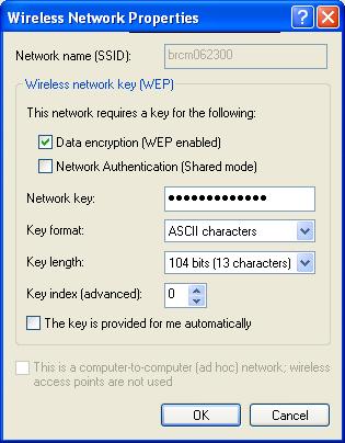 Utility Functions: Company 54g Wireless LAN (WLAN) User Manual It is possible to enable or disable WEP data encryption and change the network name and the network key (see Completing the setup for