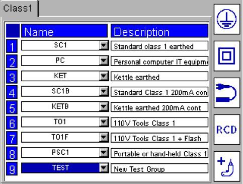 access the drop down list of available test groups. 3) Select the required TEST GROUP and press OK.