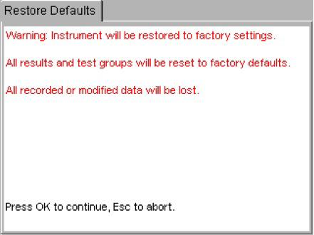 Megger strongly recommend backing up all data prior to restoring factory settings. Backups can be restored if necessary.
