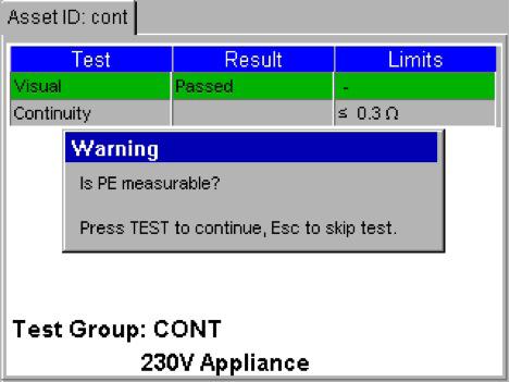 13. Measure PE Option (not available on all instruments) Some PAT testing practices allows the Protective Earth bond testing to be skipped if it is deem impossible to access an exposed PE contact