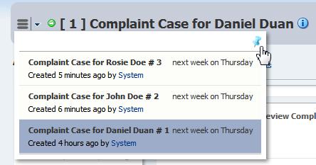 Chapter 8 Navigating Cases Figure 8-2 Case Listing Drop-down List 8.2.3.2 Closing a Case See "Viewing Hidden Panels" for more information about pinning and unpinning the Case List panel.