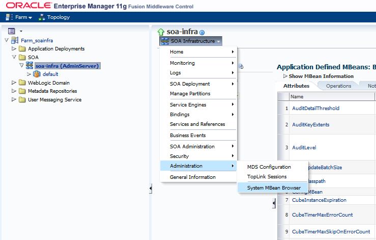 Chapter 10 Managing Parametric Roles in Process Workspace c. Navigate to SOA Infrastructure, Administration, System Mbean Browser as shown in Figure 10-7.