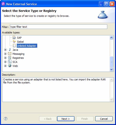 10. In the New External Service panel, select