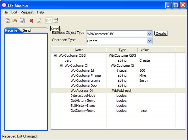 c) Populate values for input business objects. Specify the input data as the following table.