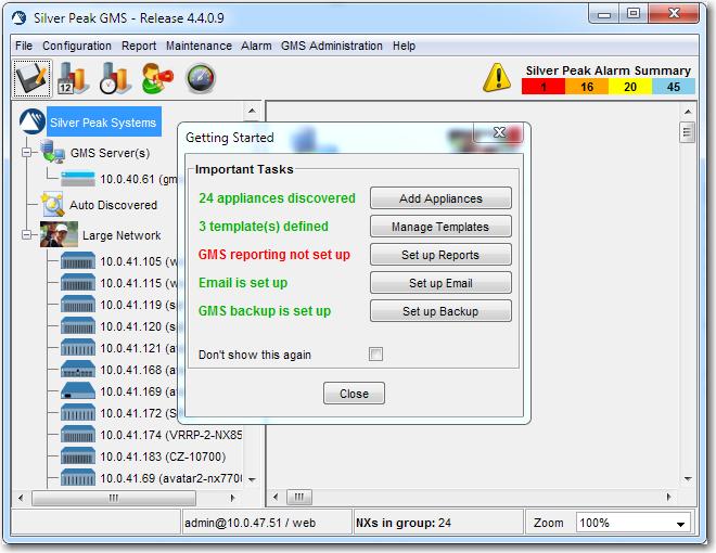GX-V Virtual GMS Server / VMware vsphere / vsphere Hypervisor c. Enter the default username and password: admin / admin. The GMS client dashboard appears.