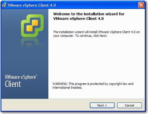 After the file downloads, the installation wizard for the VMware vsphere Client appears. c. Click Next to begin going through the wizard.