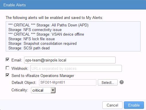 In the Alerts dialog box, set the Raise an alert option for each enabled alert.